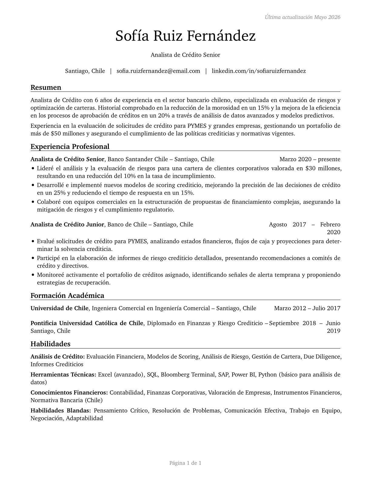 Credit Analysts CV in Spanish — page 1