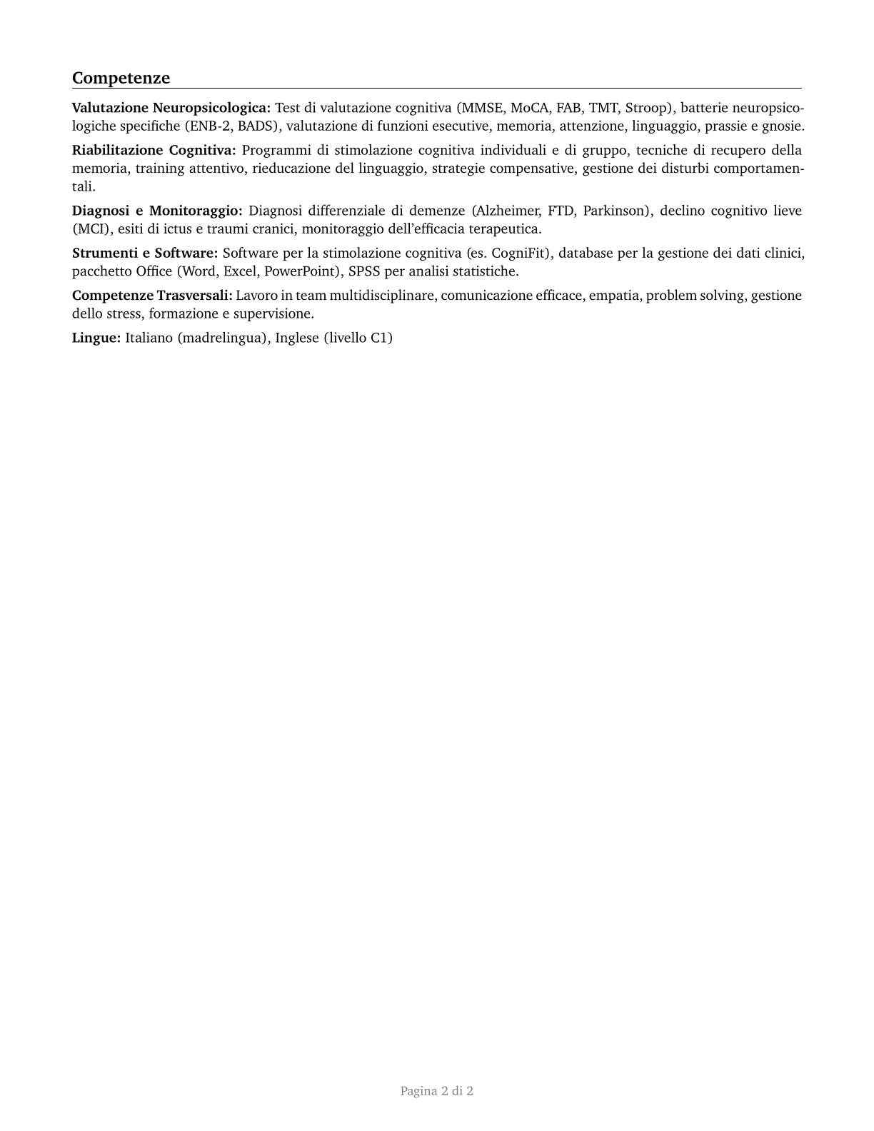 Neuropsychologists CV in Italian — page 2