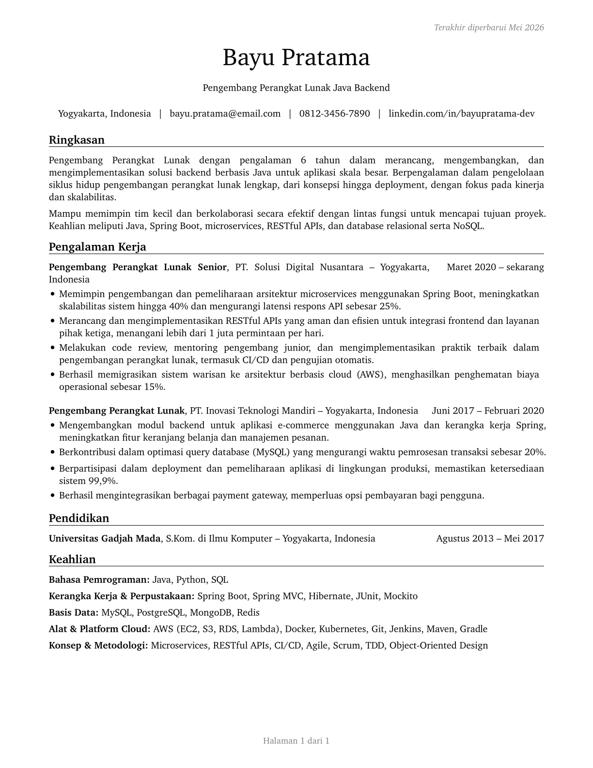 Software Developers CV in Indonesian — page 1