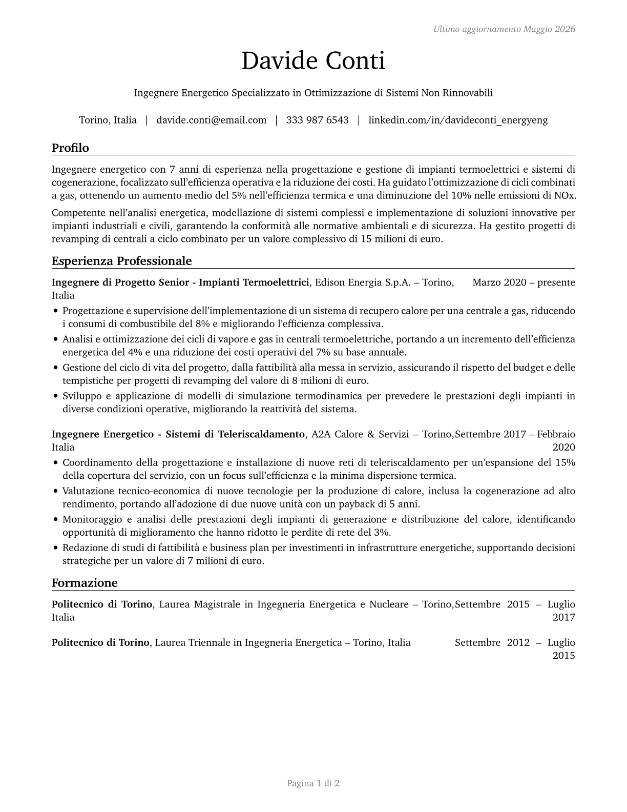 Energy Engineers, Except Wind and Solar CV in Italian — page 1