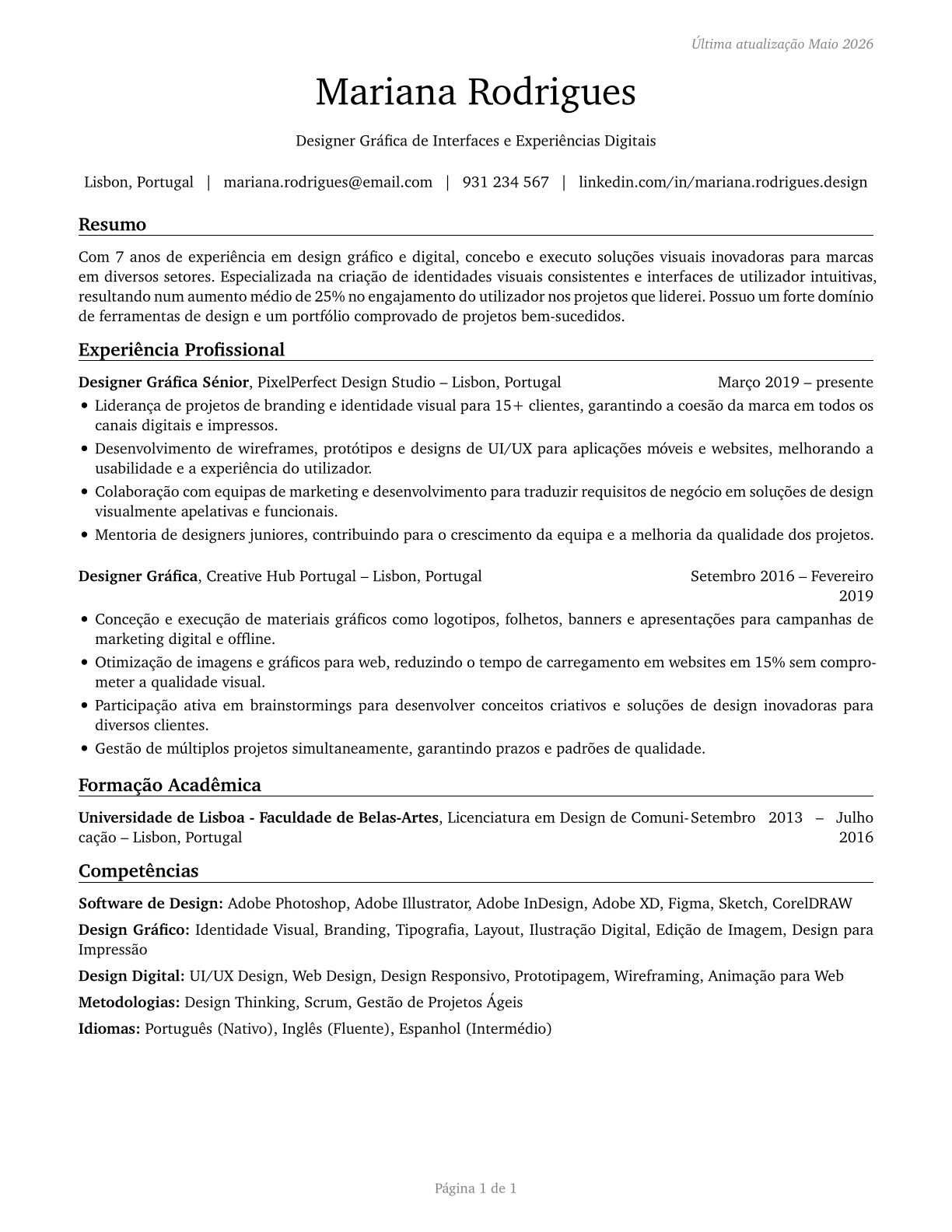Graphic Designers CV in Portuguese — page 1