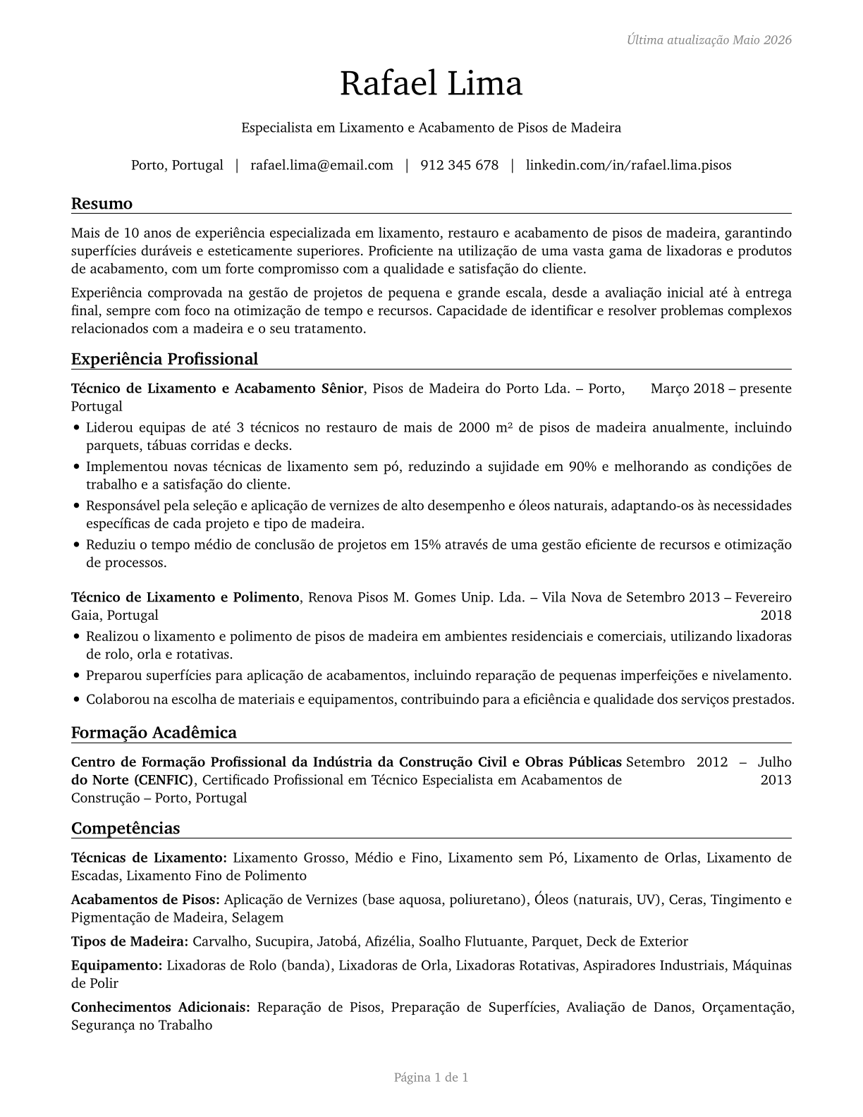 Floor Sanders and Finishers CV in Portuguese — page 1