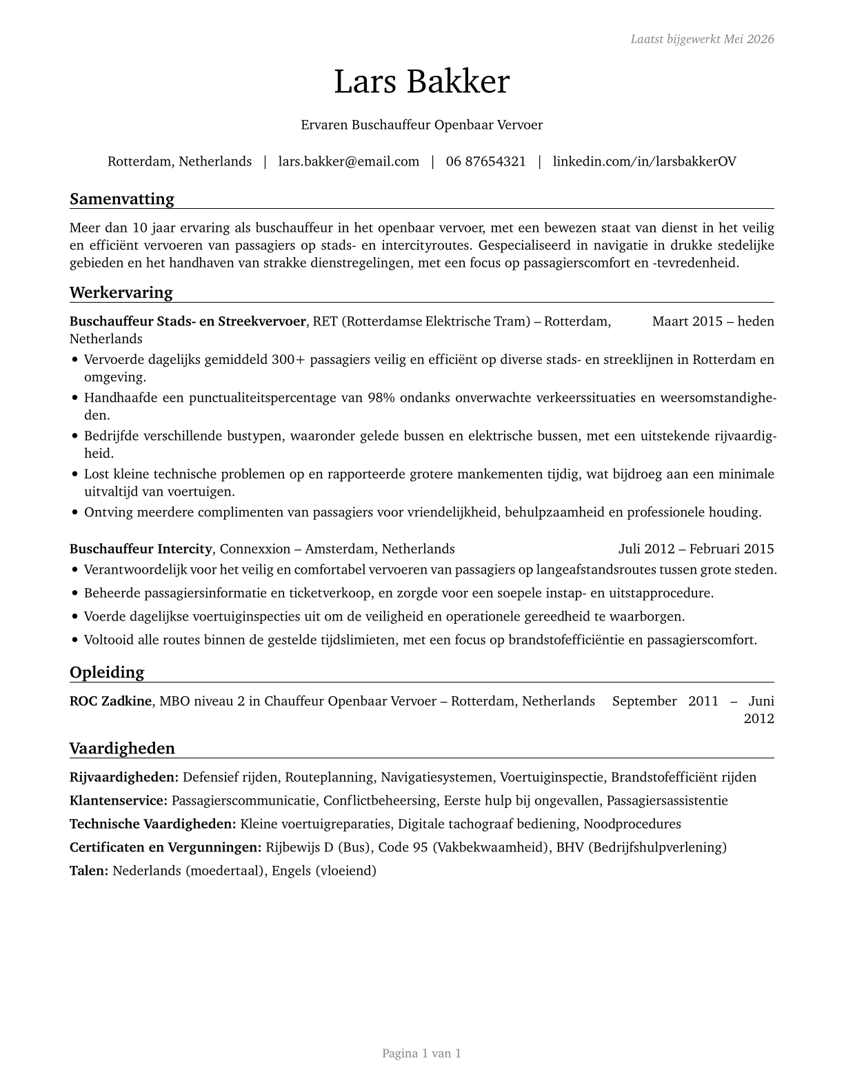 Bus Drivers, Transit and Intercity CV in Dutch — page 1