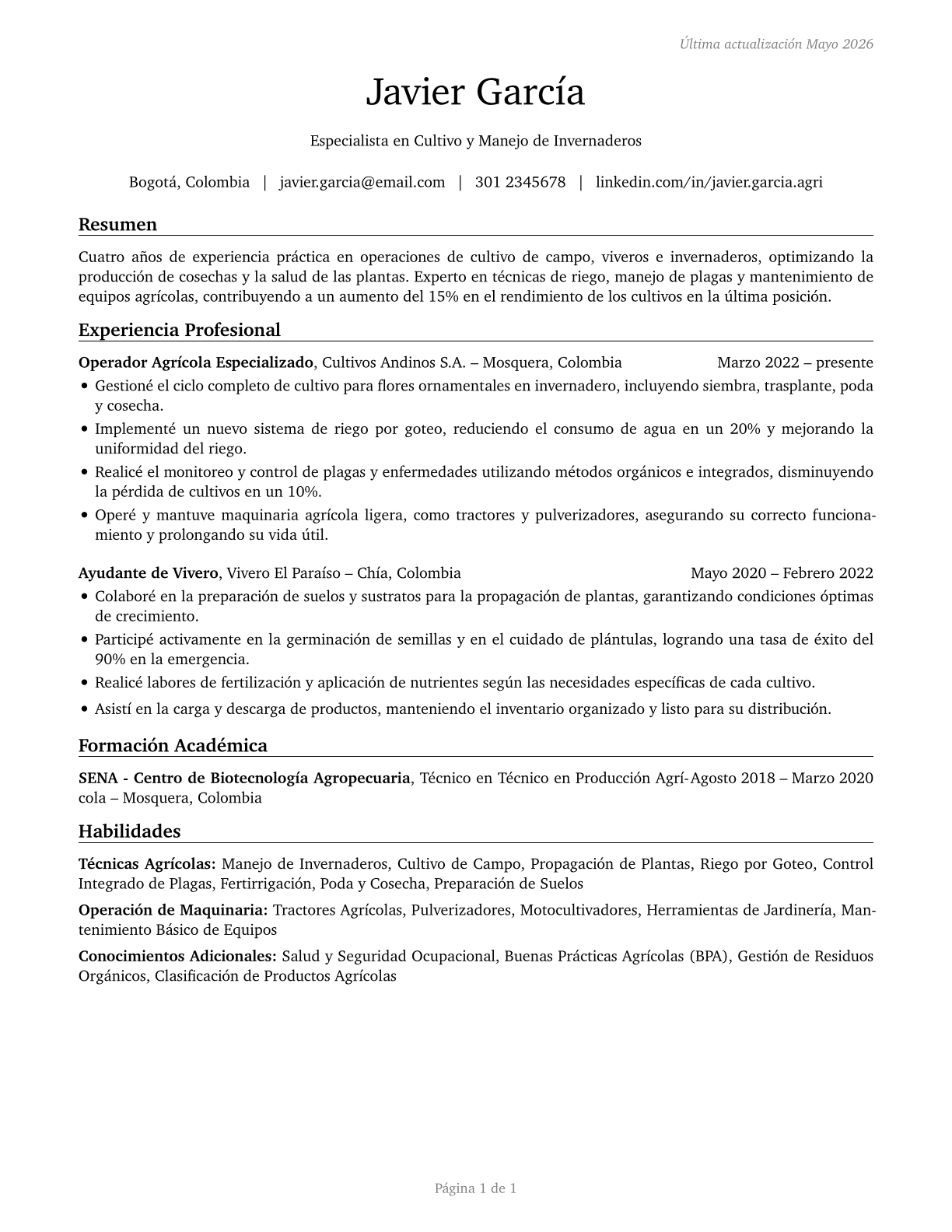 Farmworkers and Laborers, Crop, Nursery, and Greenhouse CV in Spanish — page 1