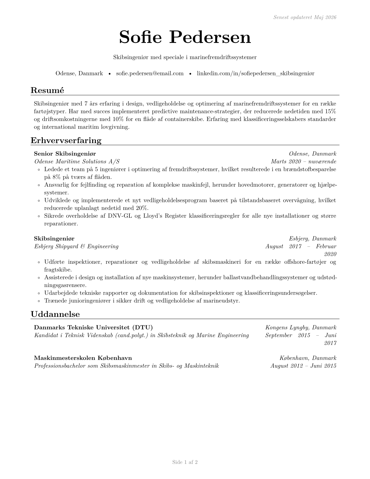 Ship Engineers CV in Danish — page 1