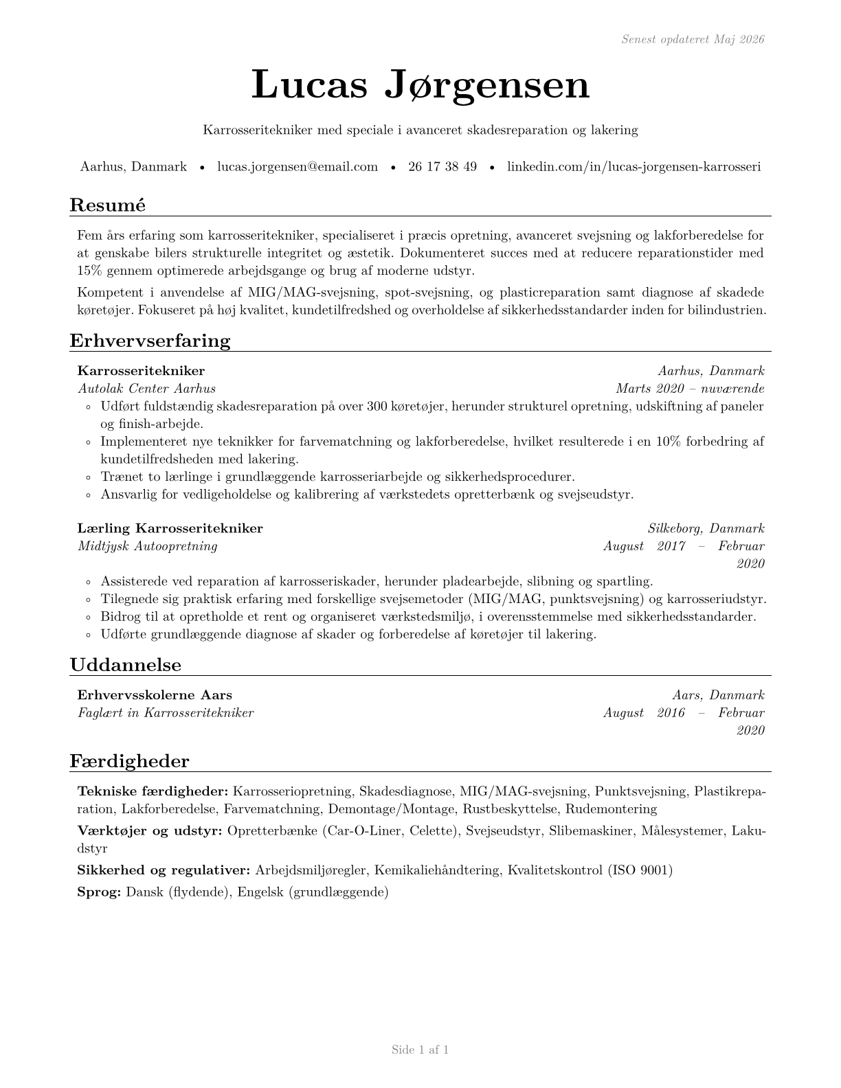 Automotive Body and Related Repairers CV in Danish — page 1