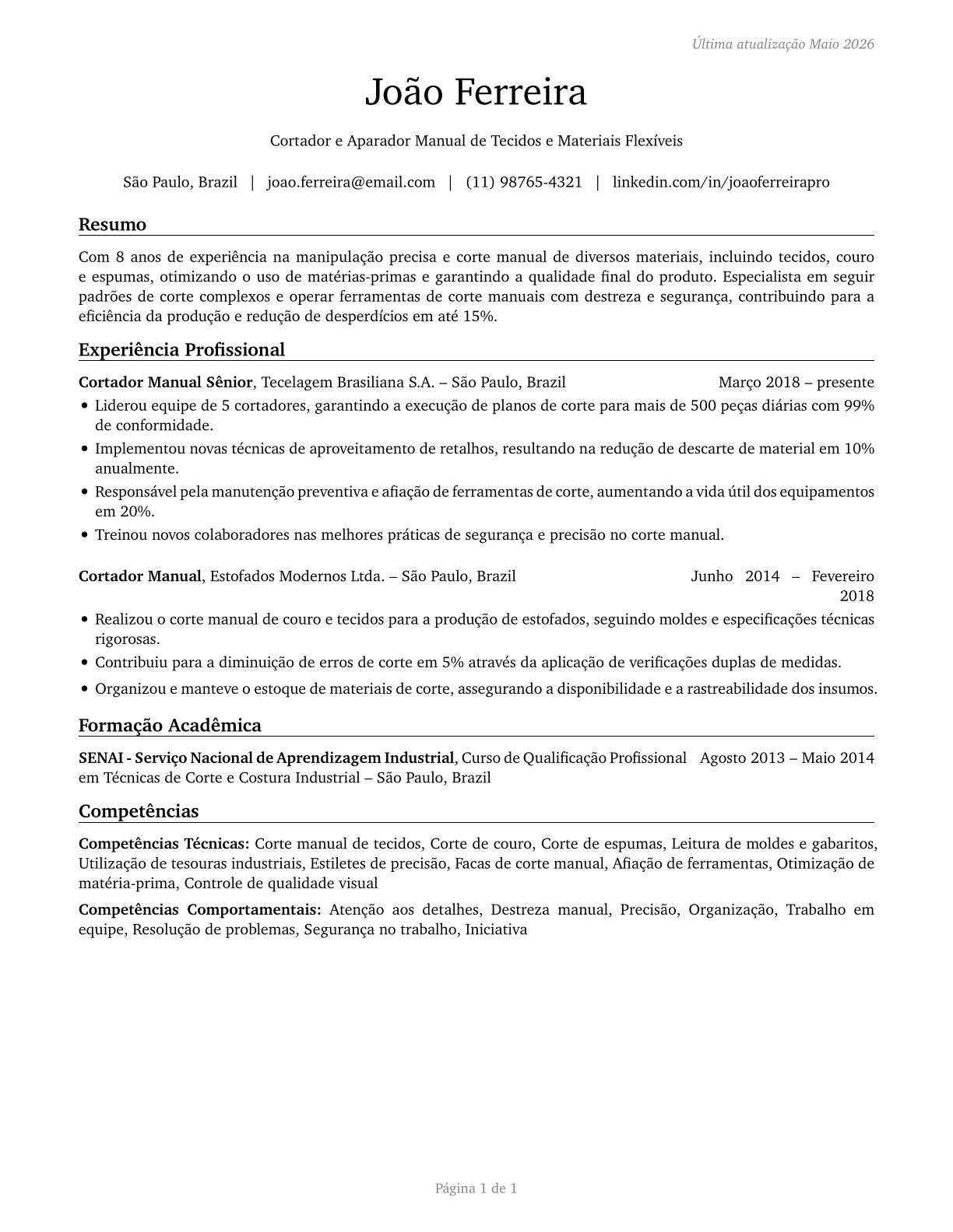 Cutters and Trimmers, Hand CV in Portuguese — page 1