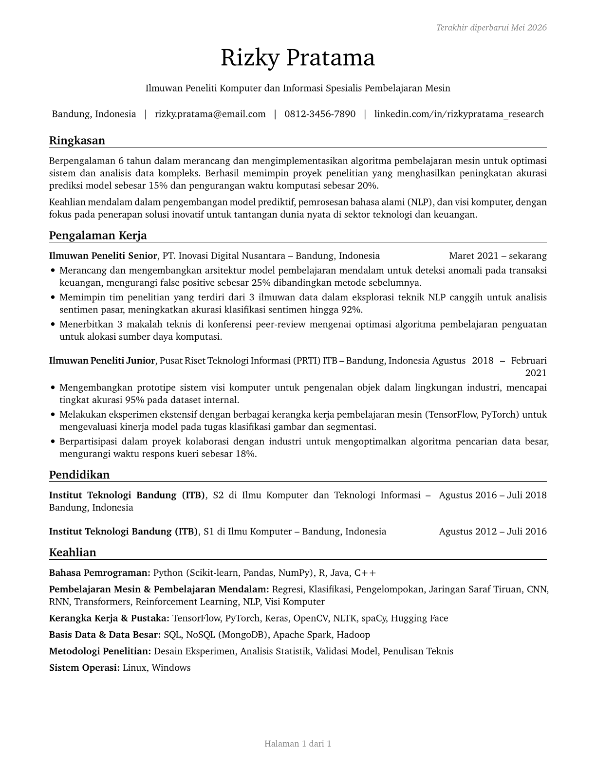 Computer and Information Research Scientists CV in Indonesian — page 1