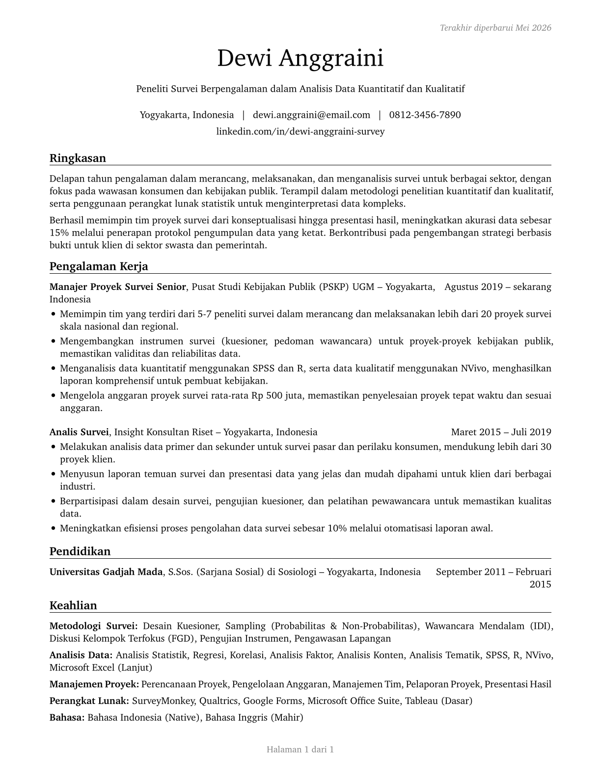 Survey Researchers CV in Indonesian — page 1