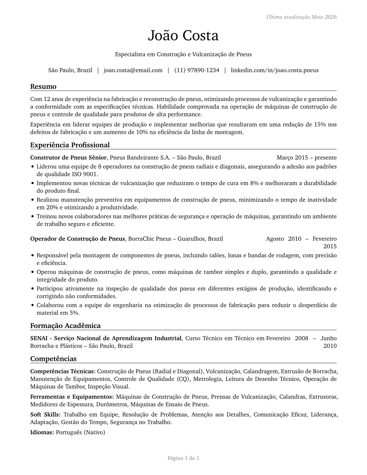 Tire Builders CV in Portuguese — page 1