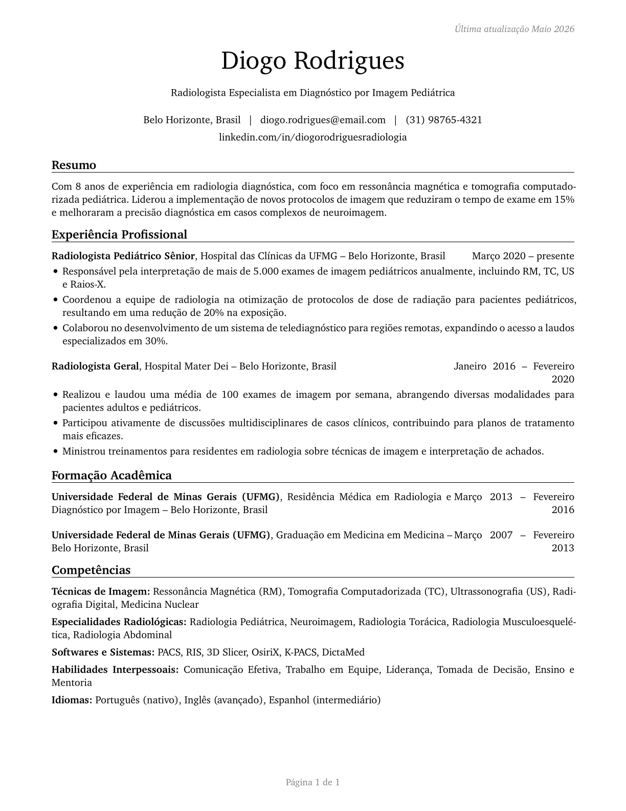 Radiologists CV in Portuguese — page 1