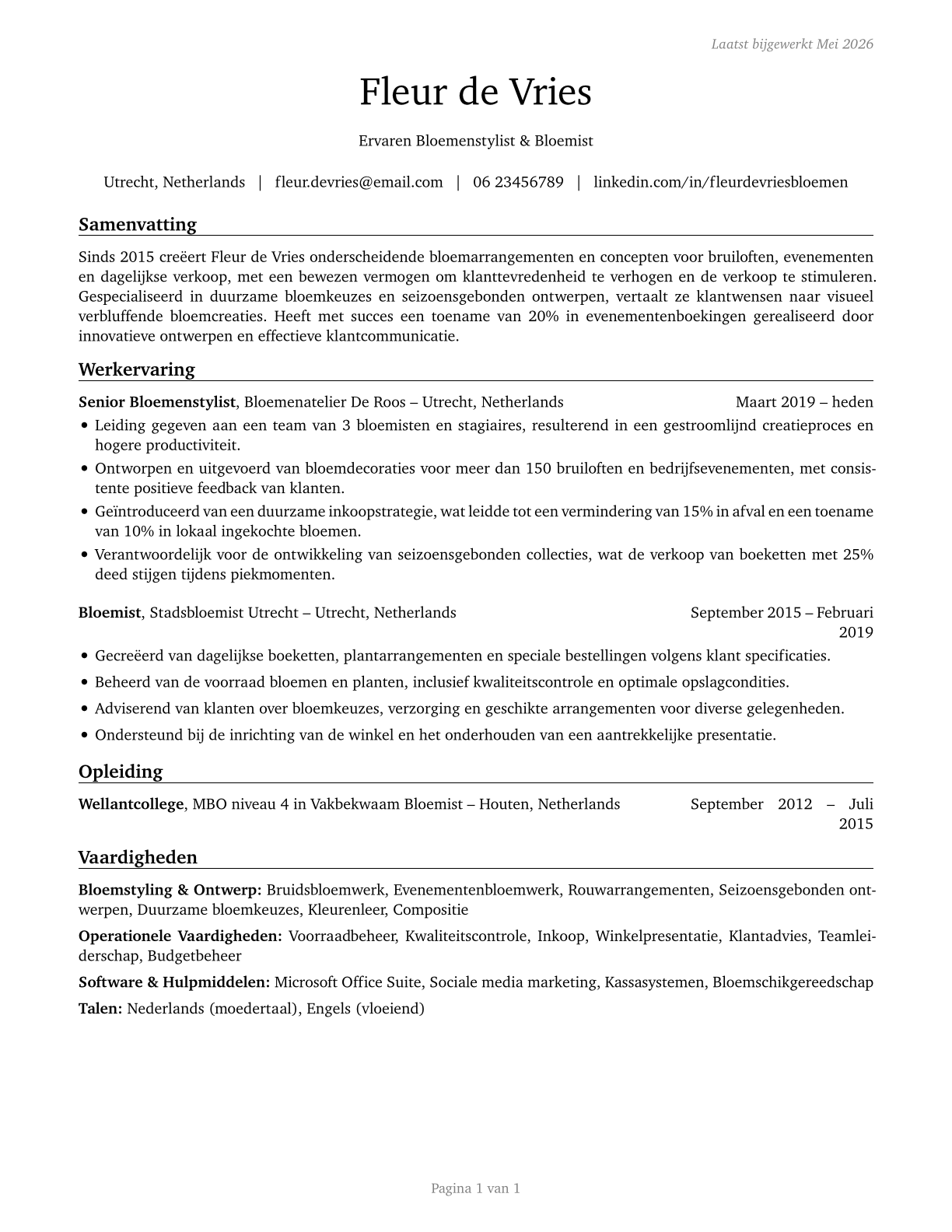 Floral Designers CV in Dutch — page 1