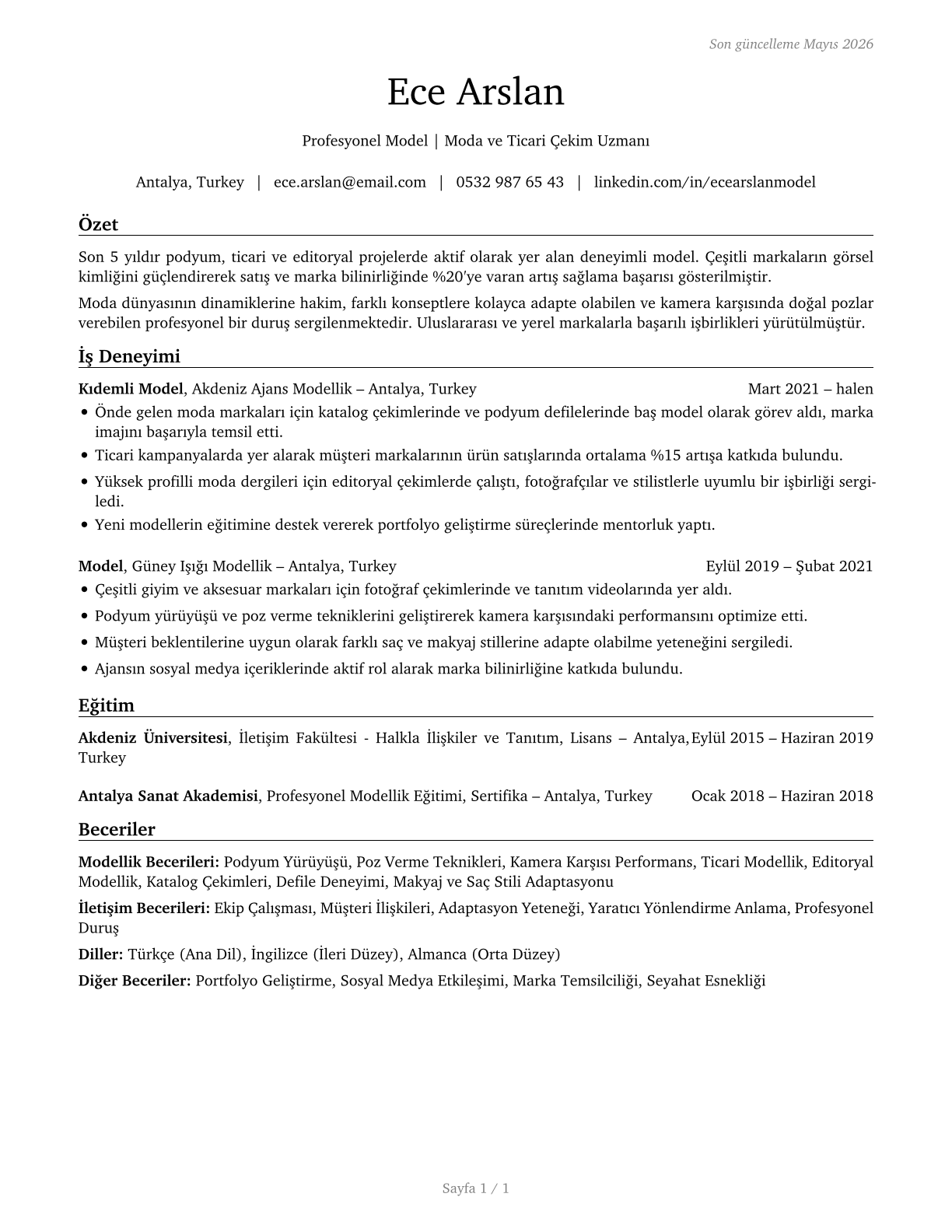 Models CV in Turkish — page 1
