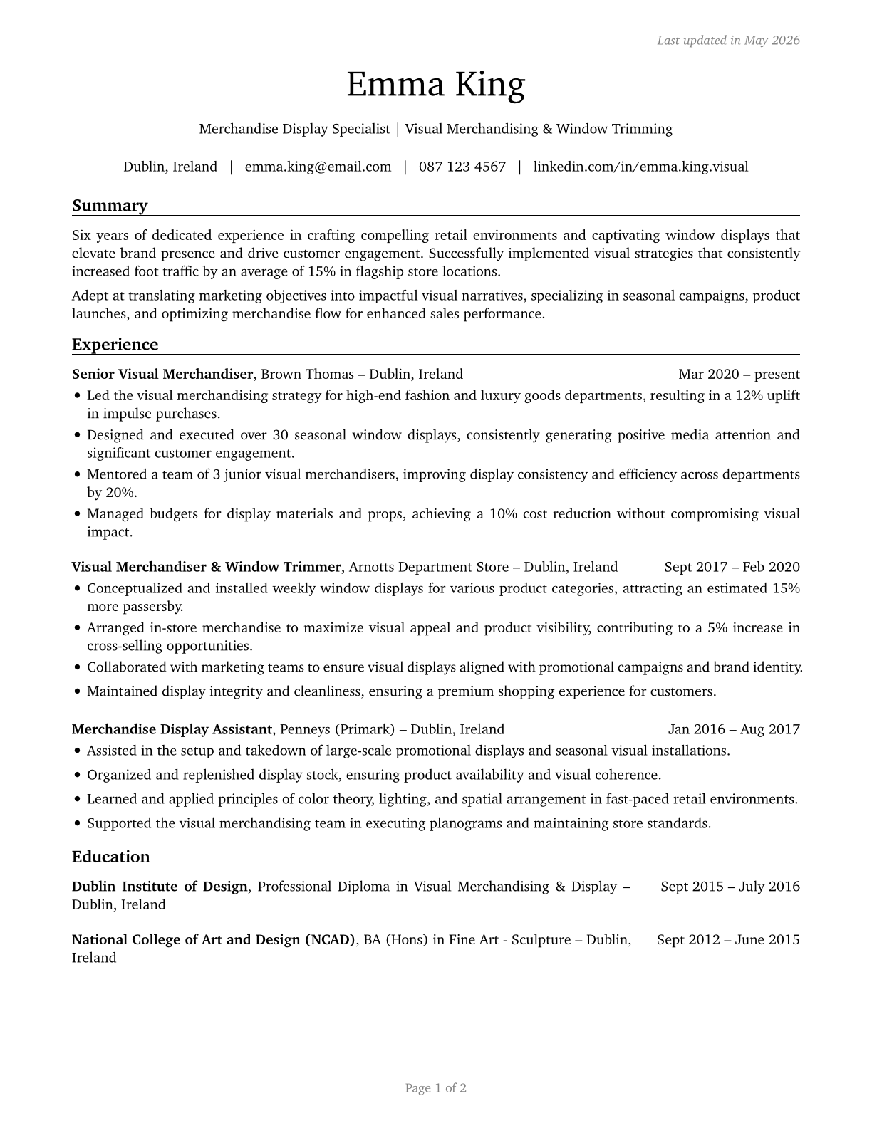 Merchandise Displayers and Window Trimmers CV in English — page 1