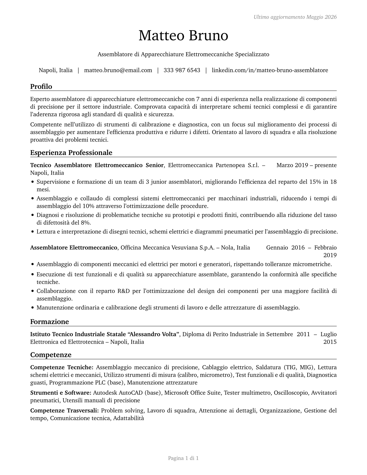 Electromechanical Equipment Assemblers CV in Italian — page 1