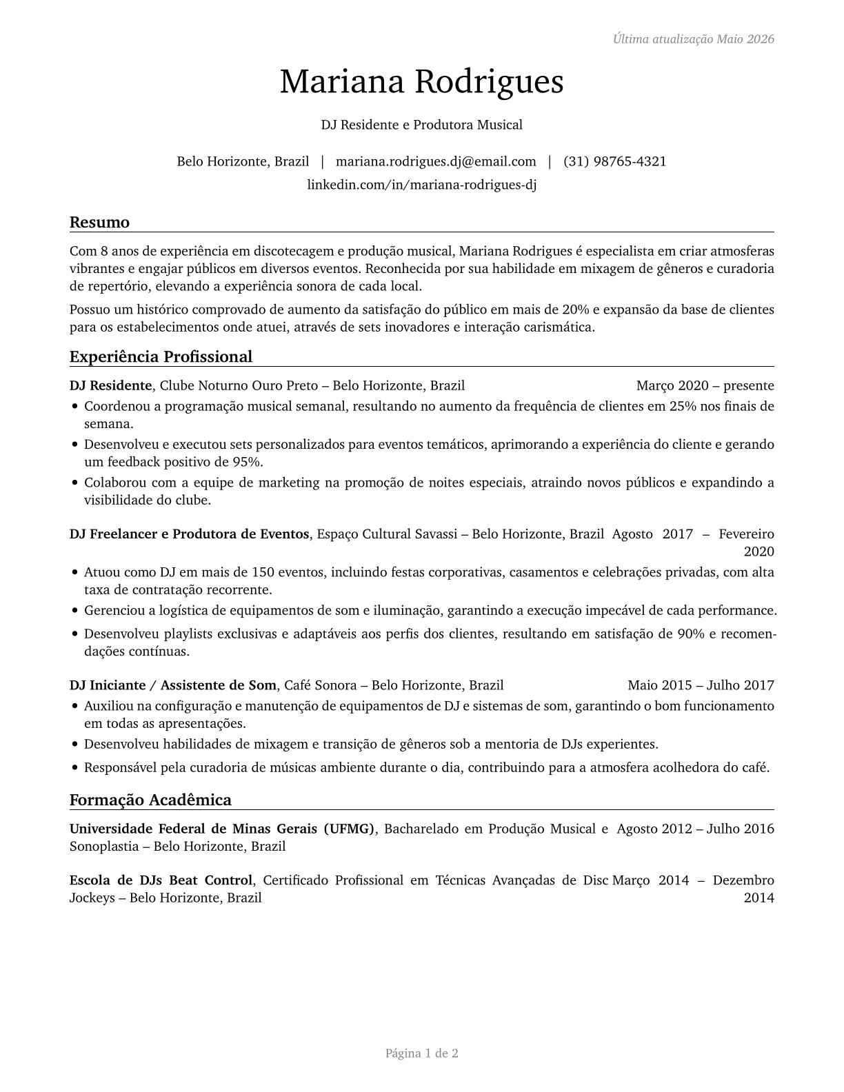 Disc Jockeys, Except Radio CV in Portuguese — page 1
