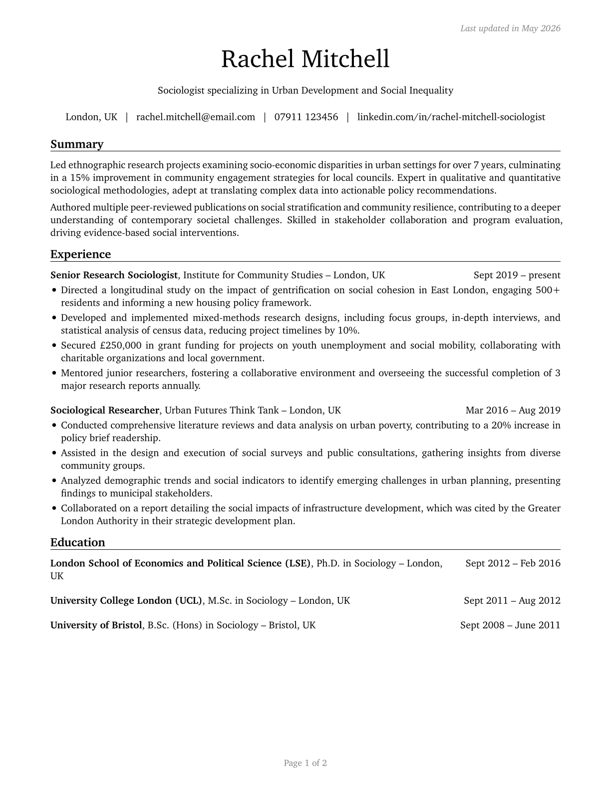 Sociologists CV in English — page 1