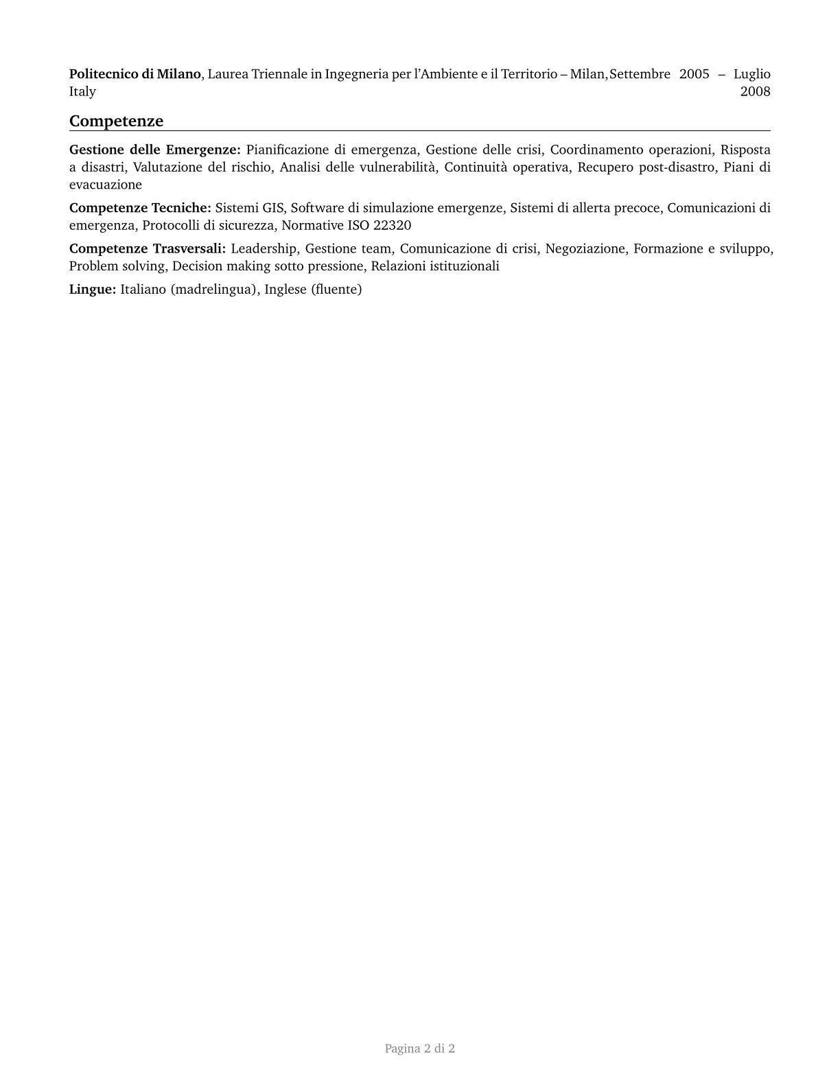 Emergency Management Directors CV in Italian — page 2