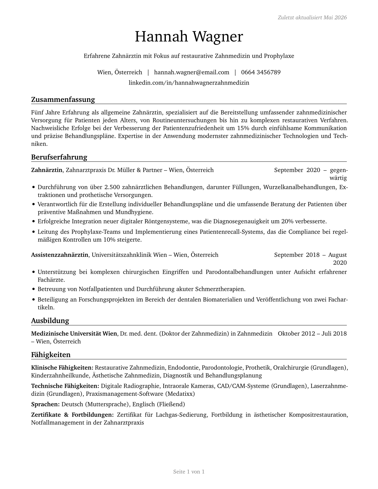 Dentists, General CV in German — page 1