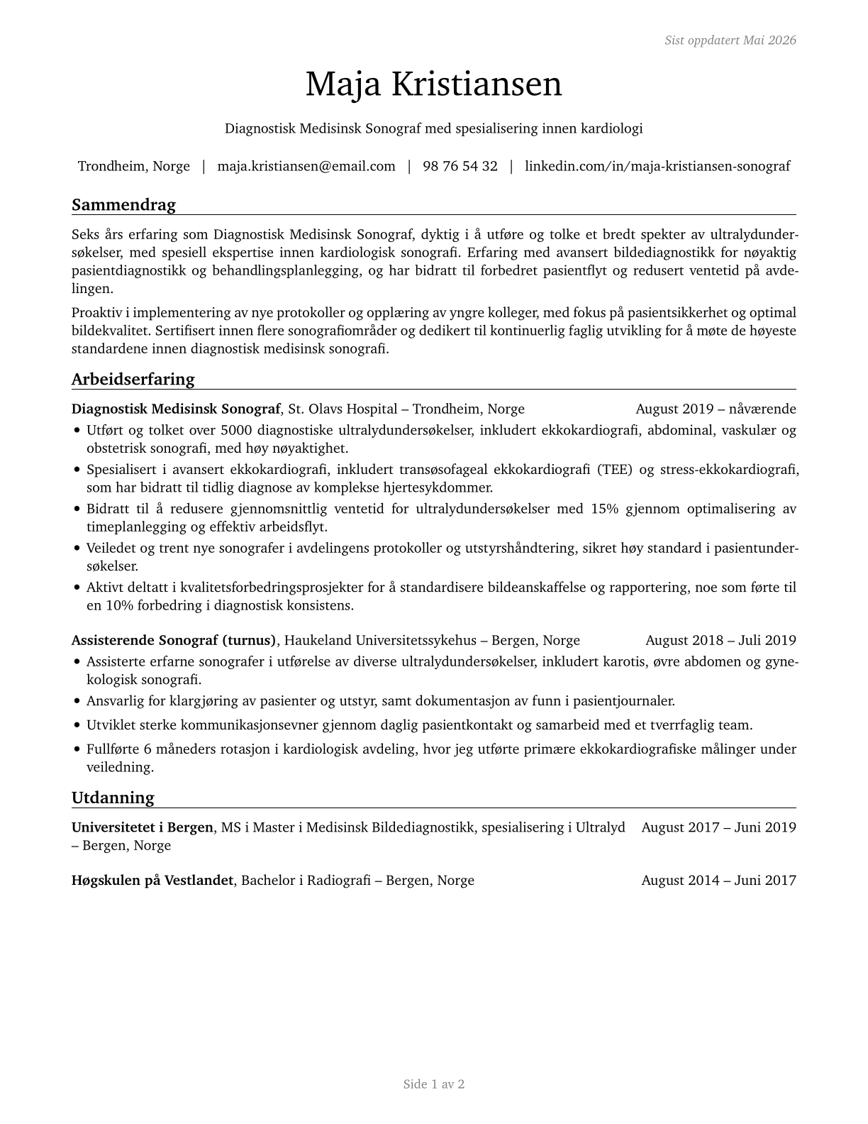 Diagnostic Medical Sonographers CV in Norwegian_bokmal — page 1