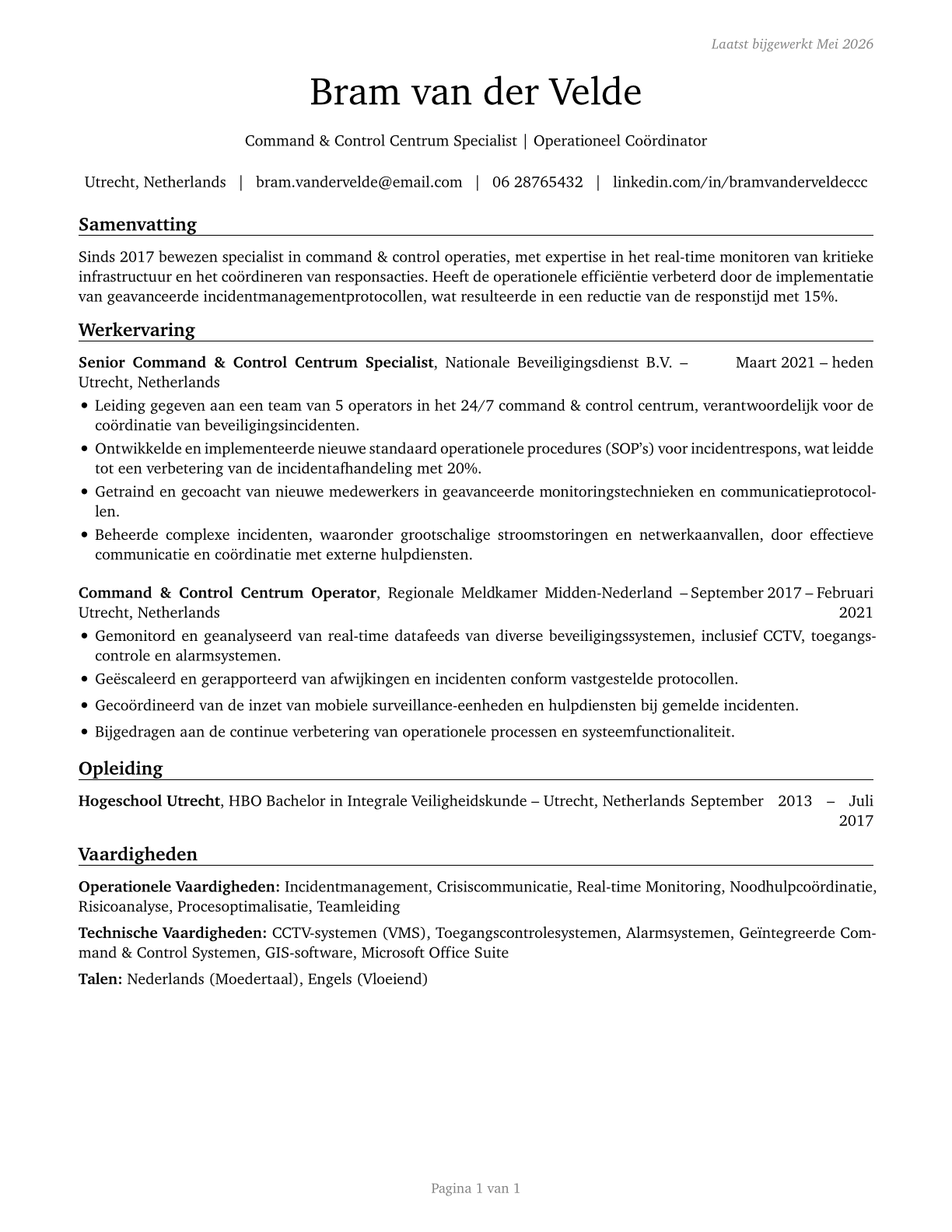 Command and Control Center Specialists CV in Dutch — page 1