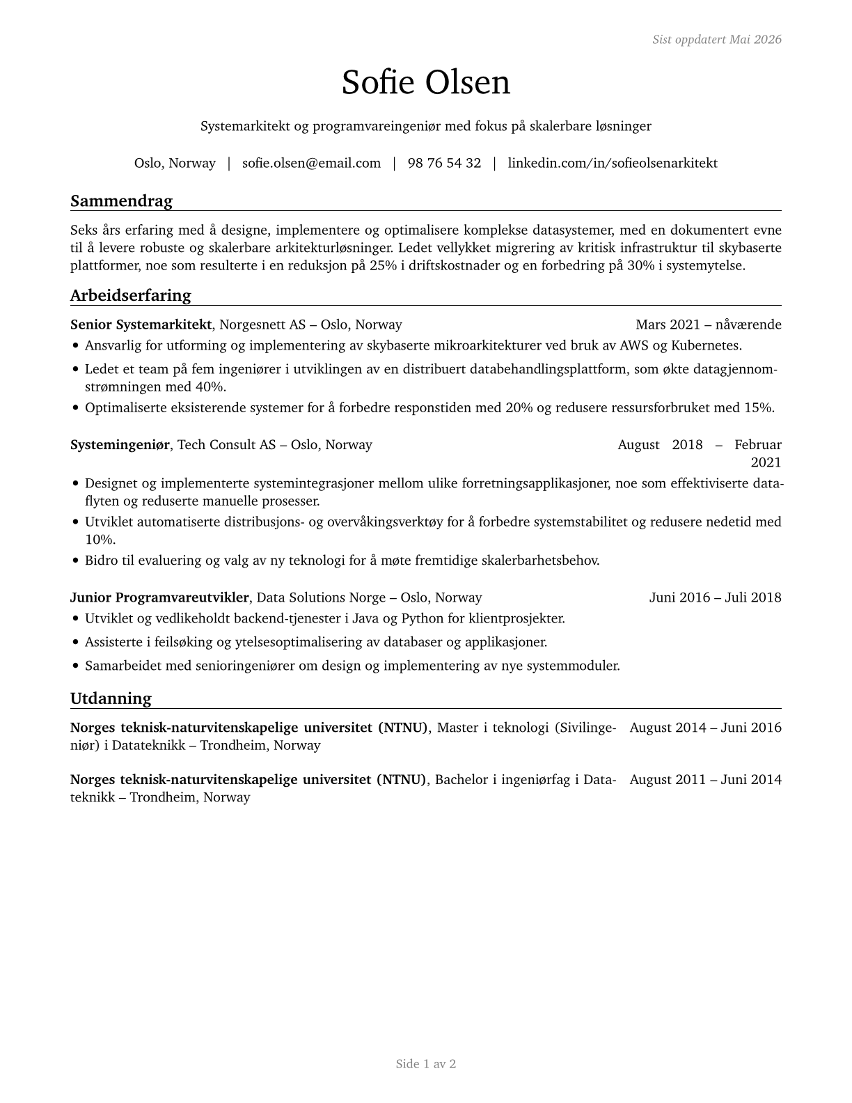 Computer Systems Engineers/Architects CV in Norwegian_bokmal — page 1