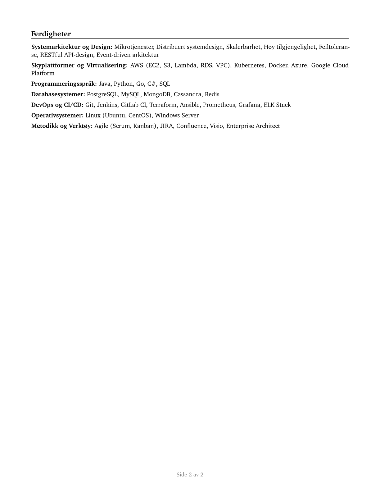 Computer Systems Engineers/Architects CV in Norwegian_bokmal — page 2