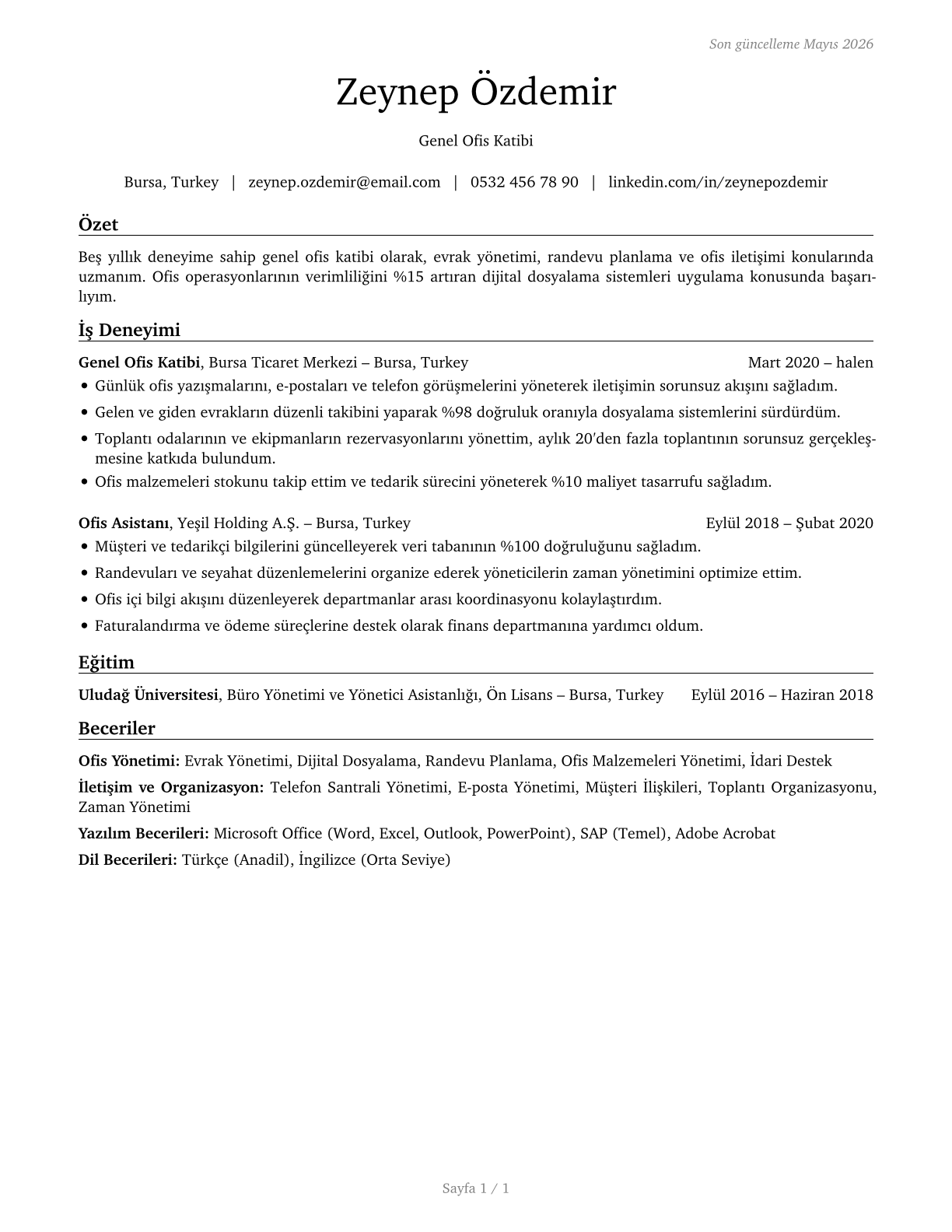 Office Clerks, General CV in Turkish — page 1