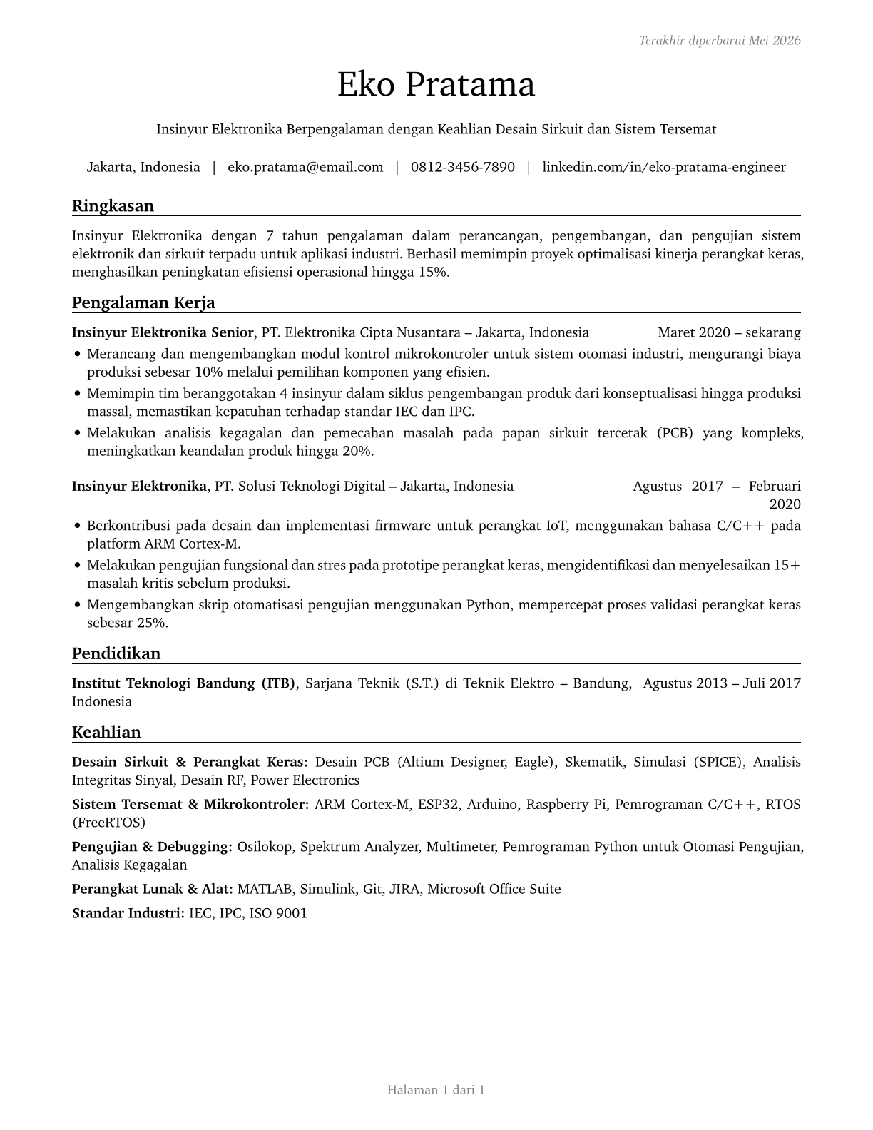 Electronics Engineers, Except Computer CV in Indonesian — page 1
