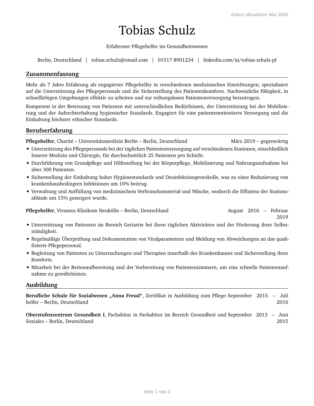 Orderlies CV in German — page 1