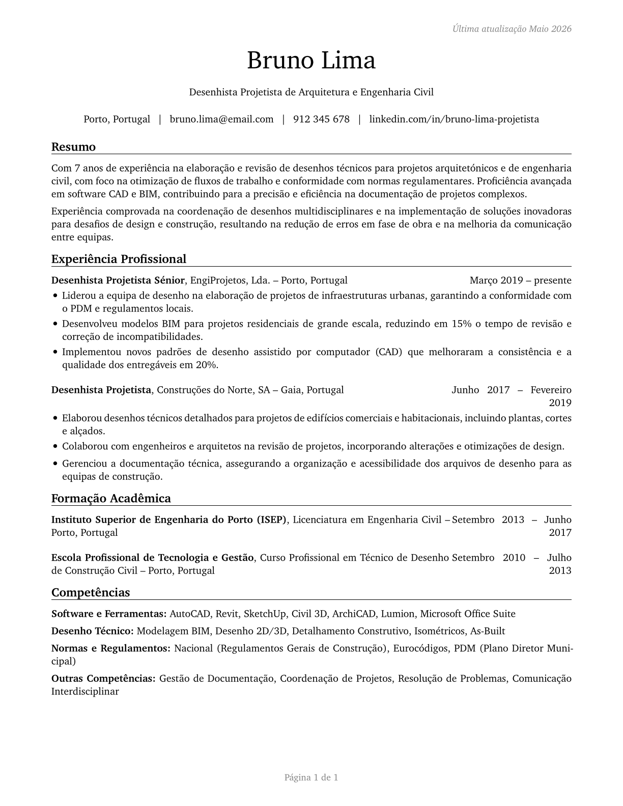 Architectural and Civil Drafters CV in Portuguese — page 1