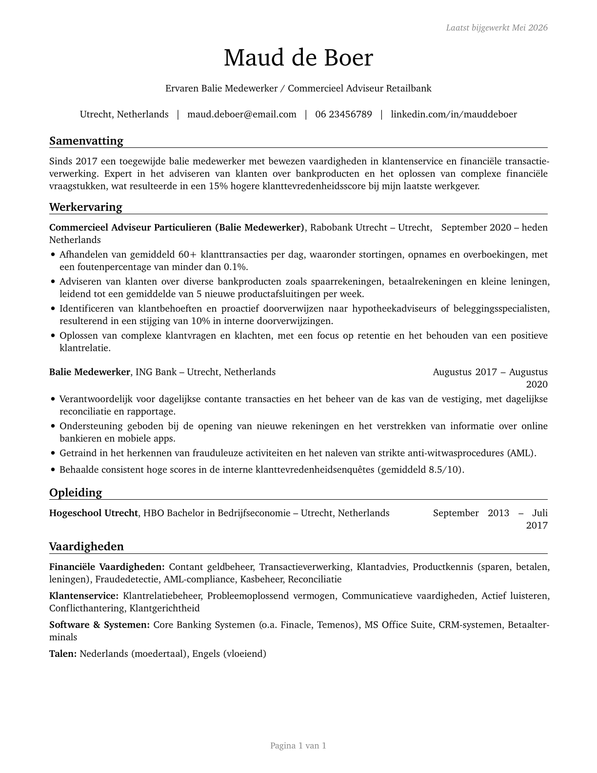 Tellers CV in Dutch — page 1