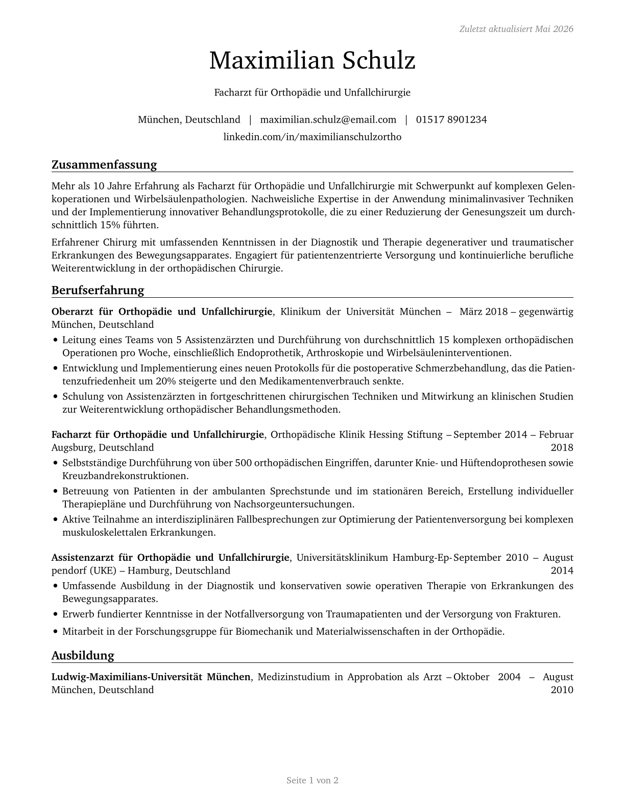 Orthopedic Surgeons, Except Pediatric CV in German — page 1