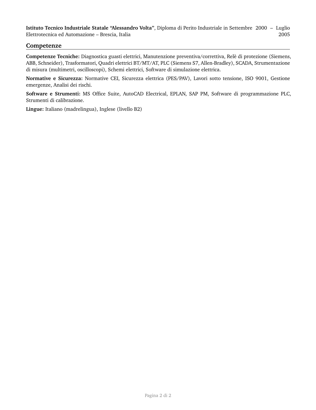 Electrical and Electronics Repairers, Powerhouse, Substation, and Relay CV in Italian — page 2