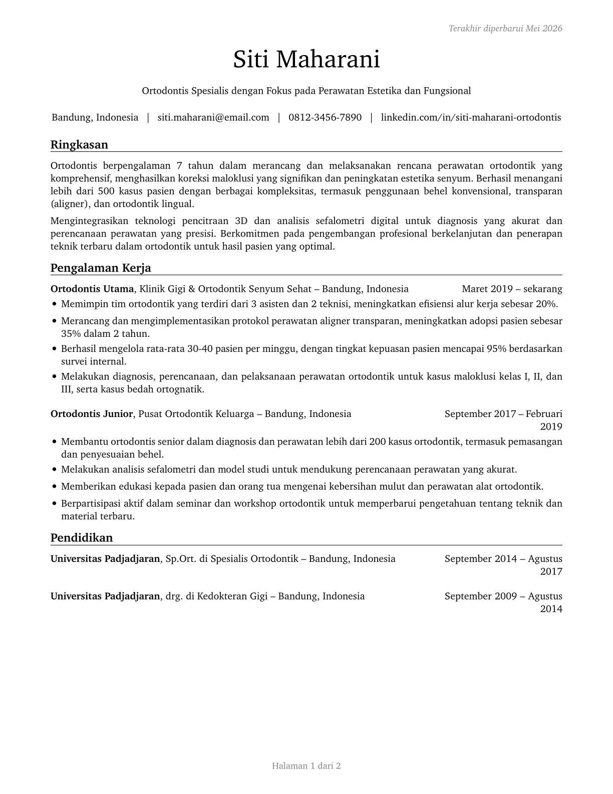 Orthodontists CV in Indonesian — page 1