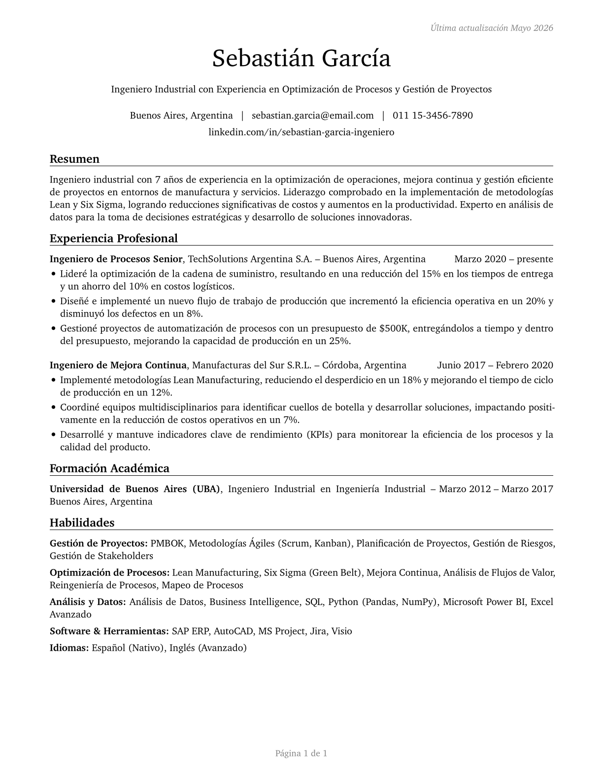 Engineers, All Other CV in Spanish — page 1