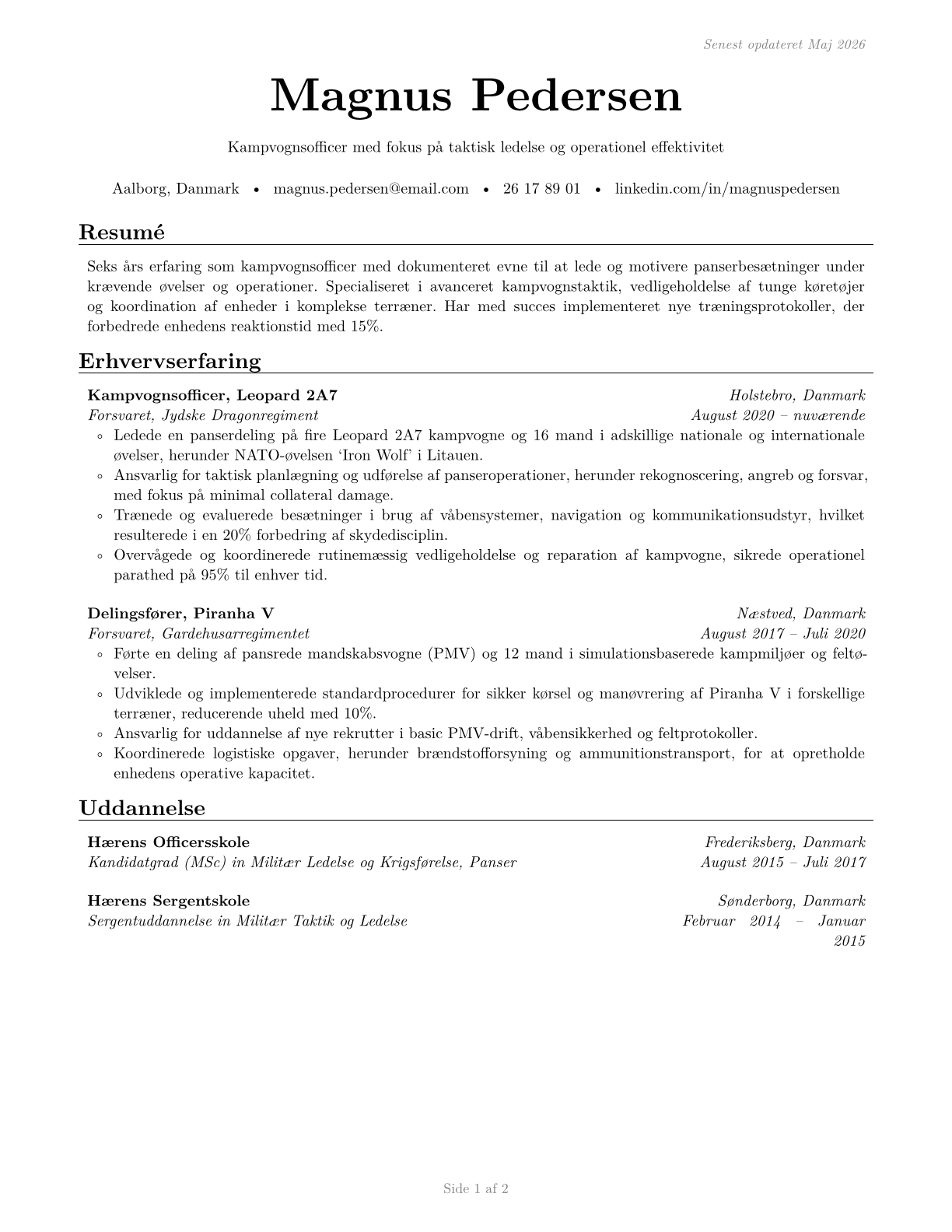 Armored Assault Vehicle Officers CV in Danish — page 1