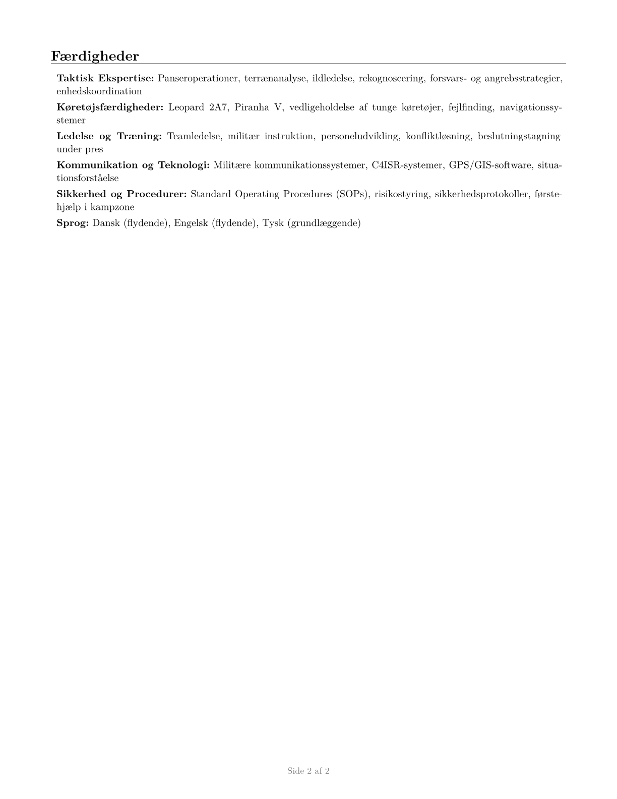 Armored Assault Vehicle Officers CV in Danish — page 2