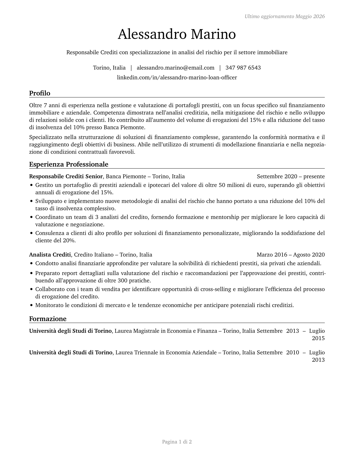 Loan Officers CV in Italian — page 1
