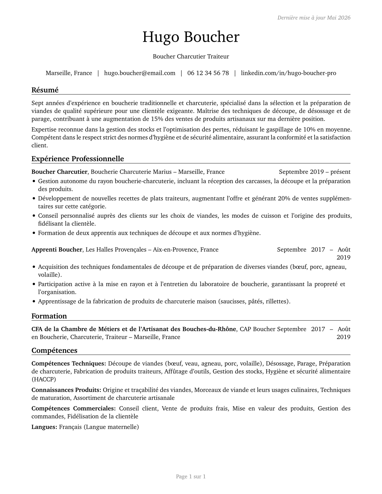 Butchers and Meat Cutters CV in French — page 1