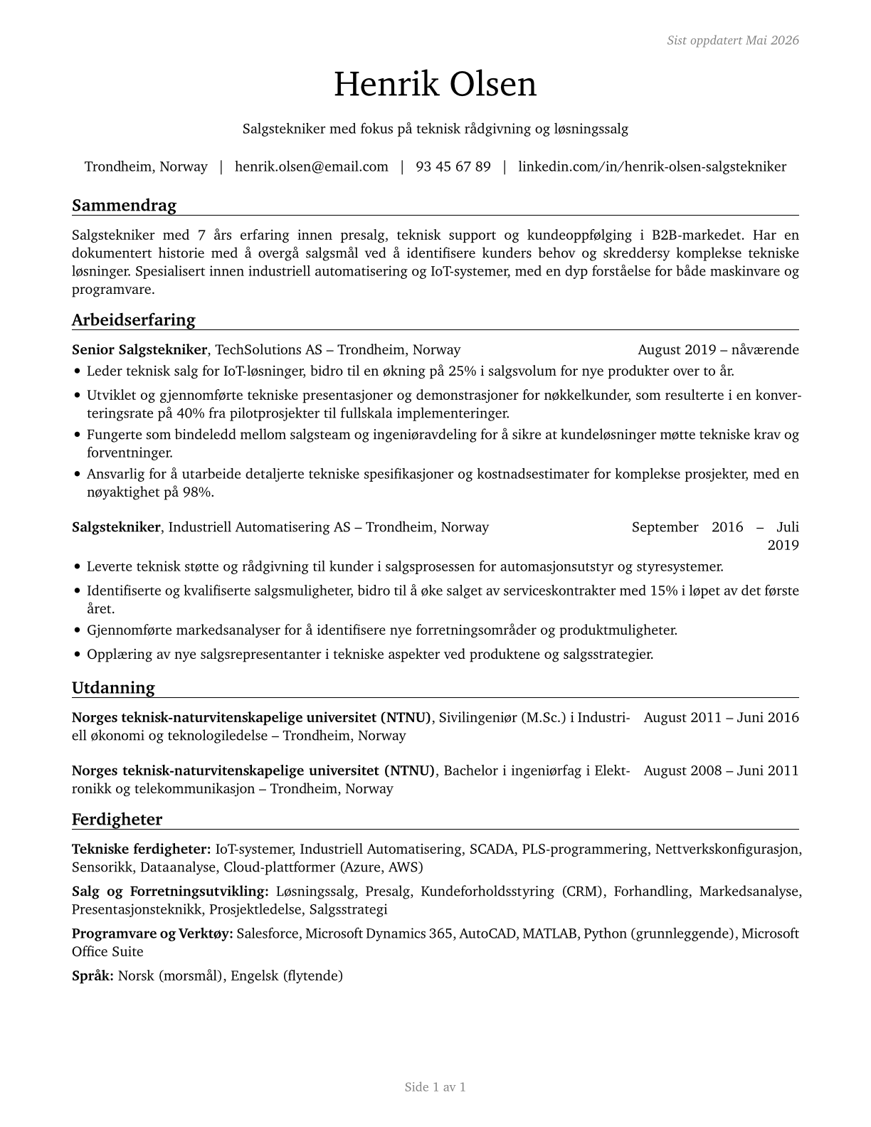 Sales Engineers CV in Norwegian_bokmal — page 1