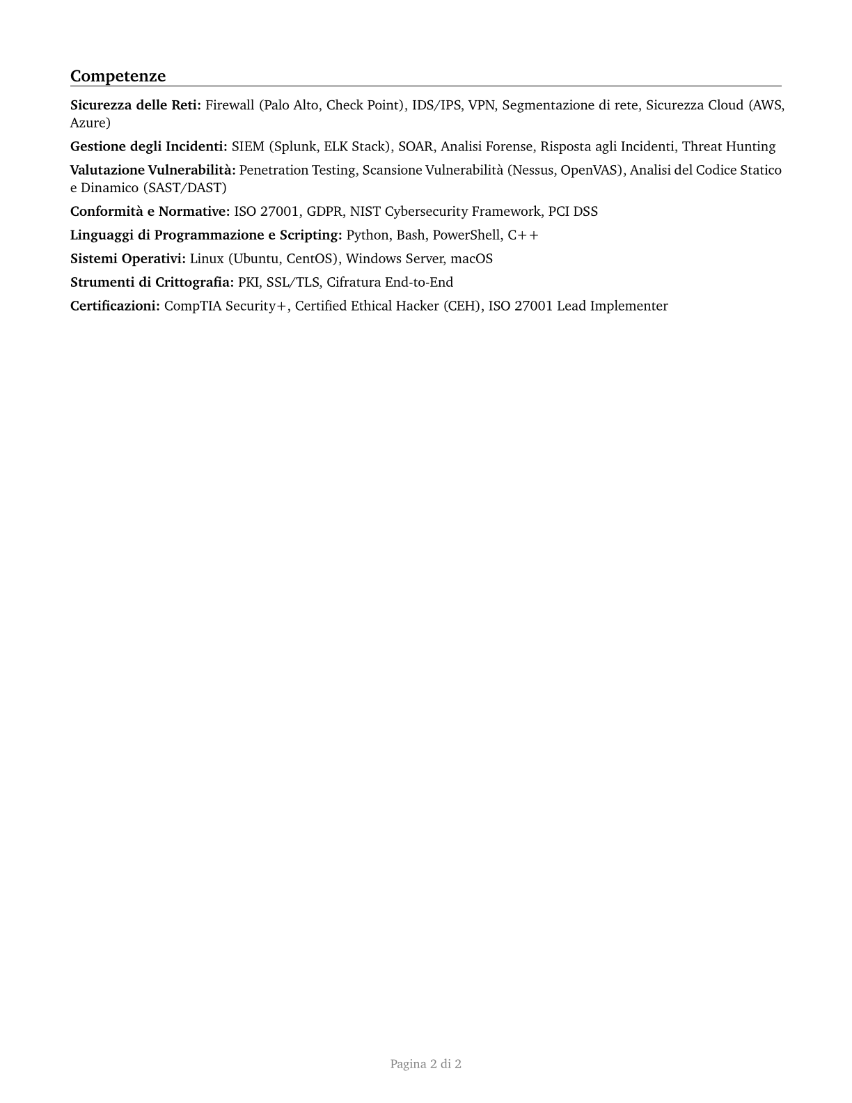 Information Security Engineers CV in Italian — page 2