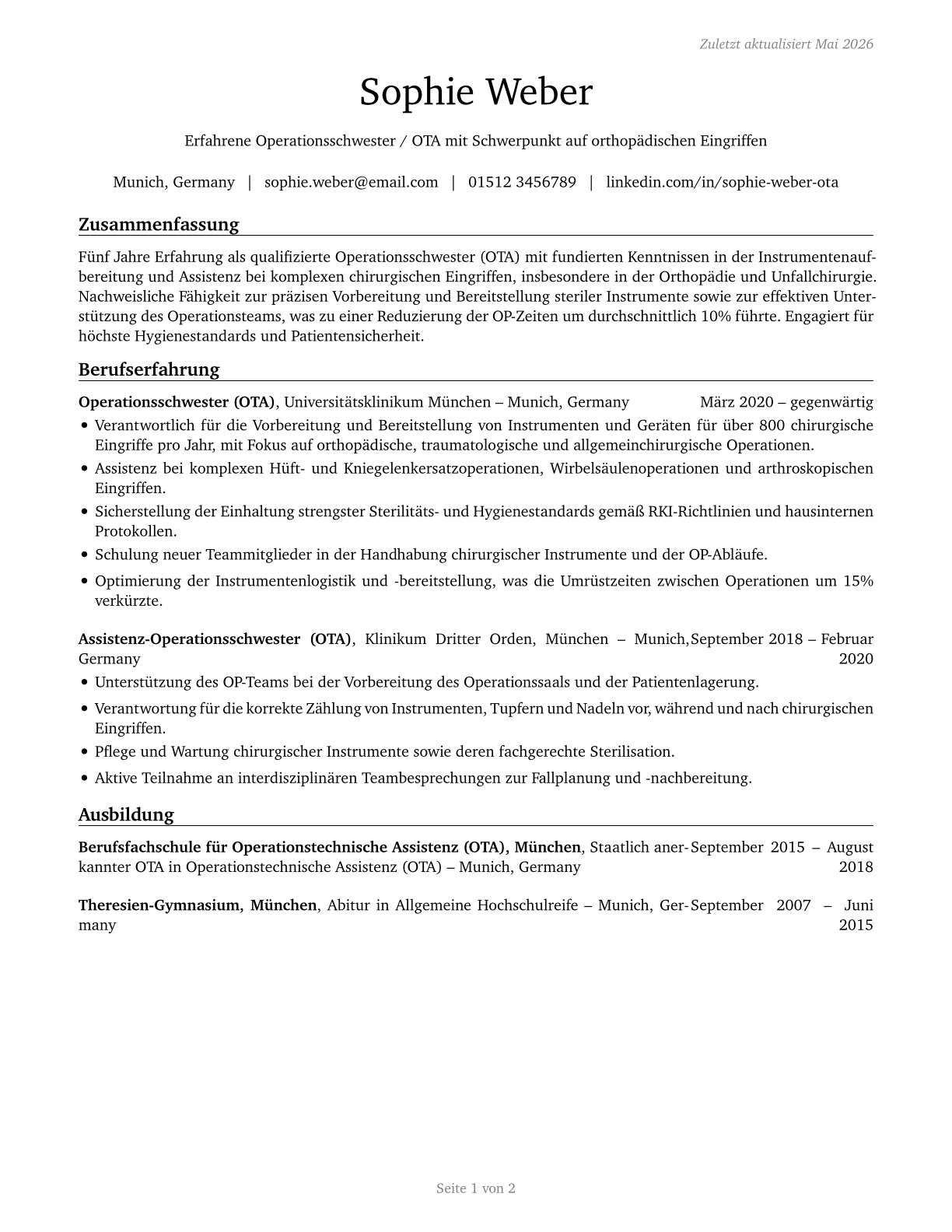 Surgical Technologists CV in German — page 1
