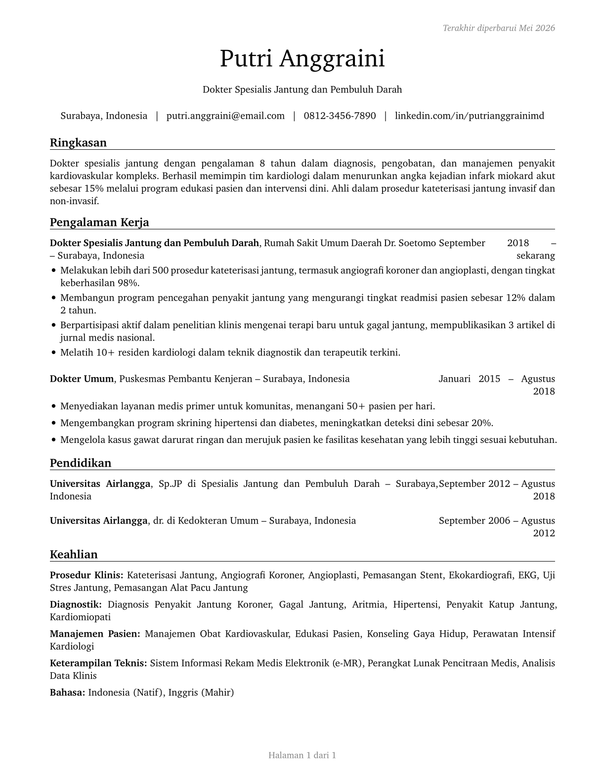 Cardiologists CV in Indonesian — page 1