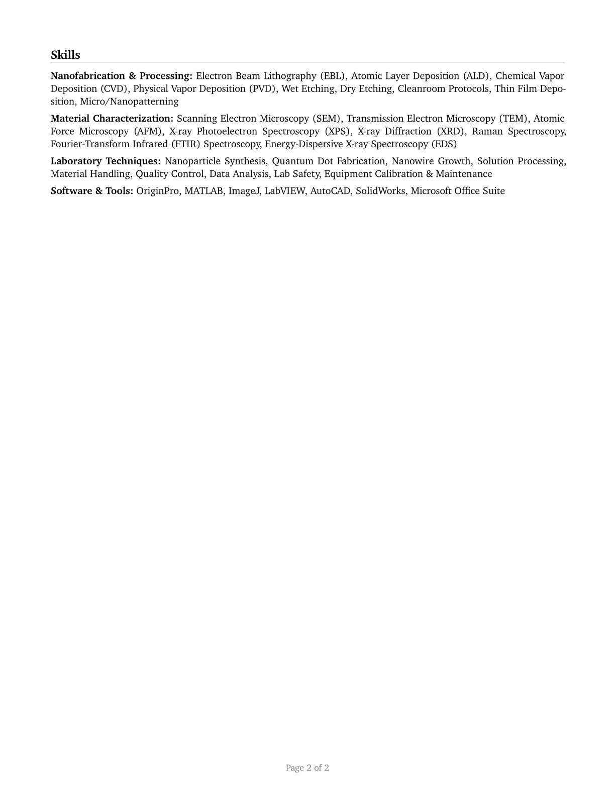 Nanotechnology Engineering Technologists and Technicians CV in English — page 2
