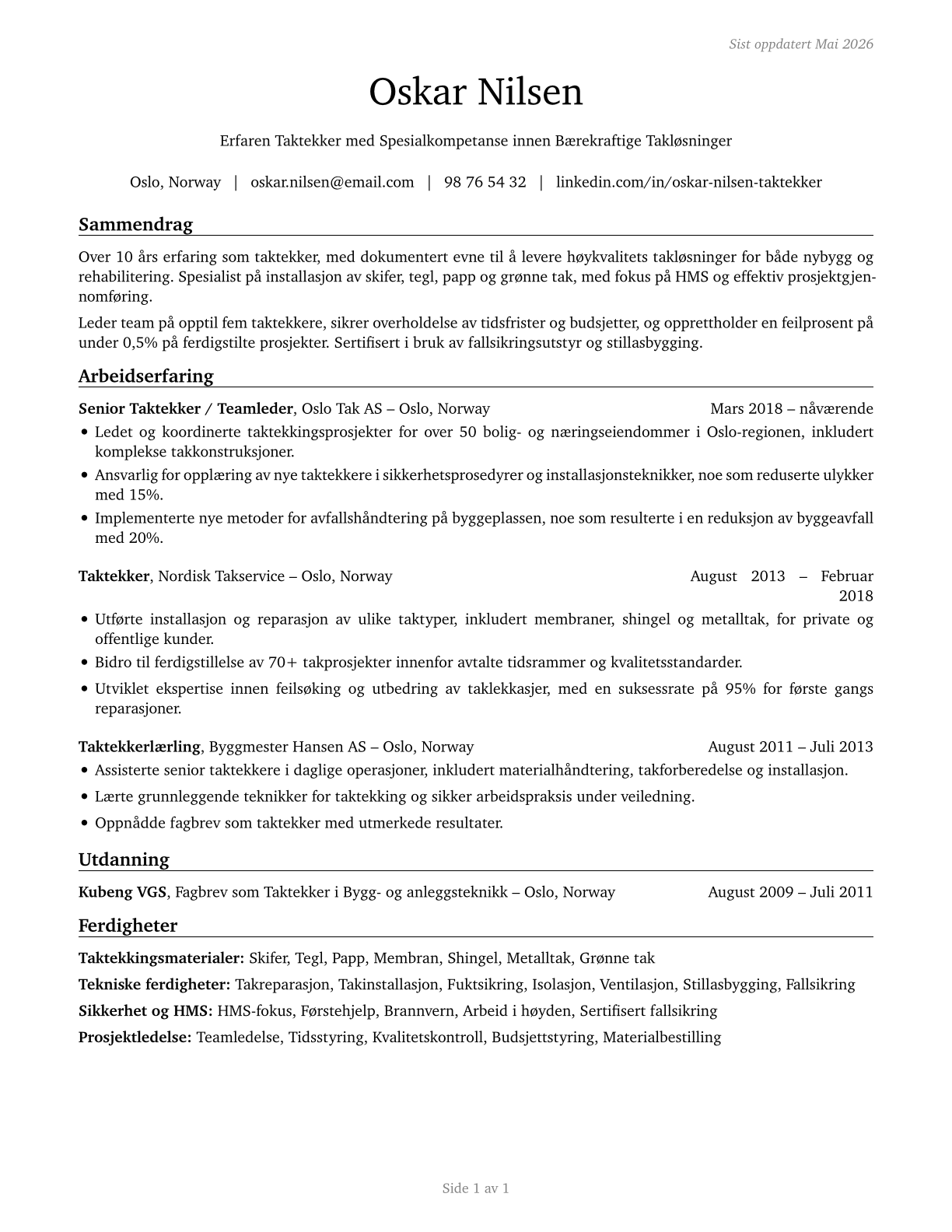 Roofers CV in Norwegian_bokmal — page 1