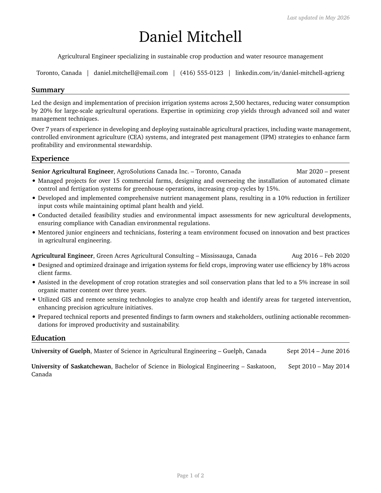 Agricultural Engineers CV in English — page 1