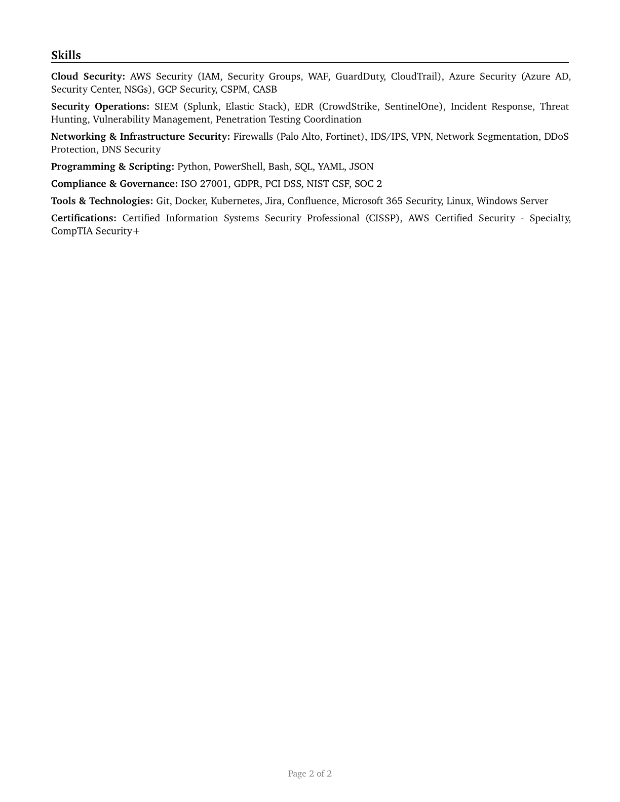 Information Security Engineers CV in English — page 2