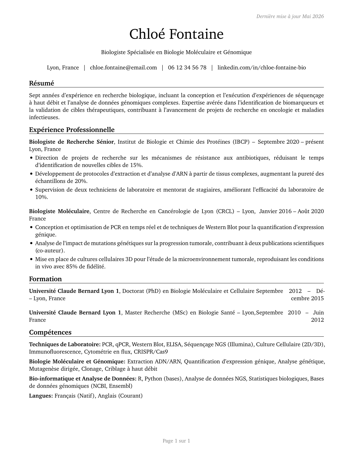 Biologists CV in French — page 1