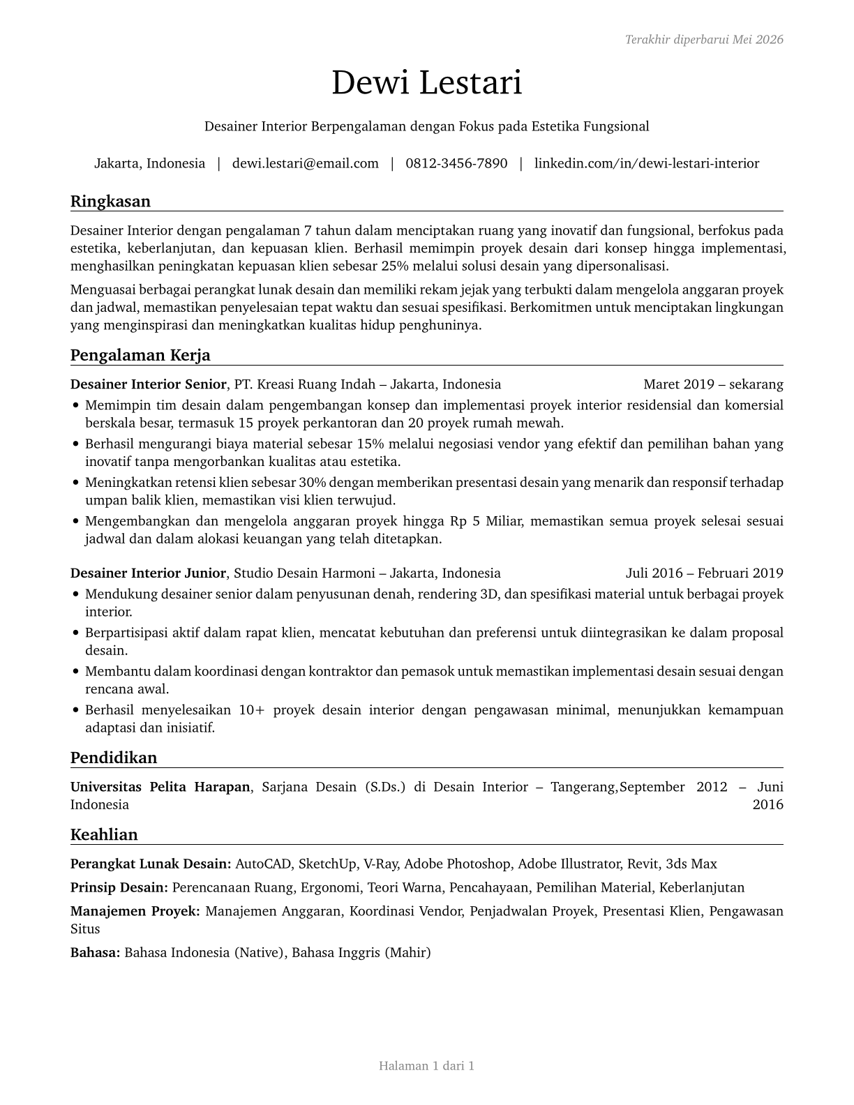 Interior Designers CV in Indonesian — page 1